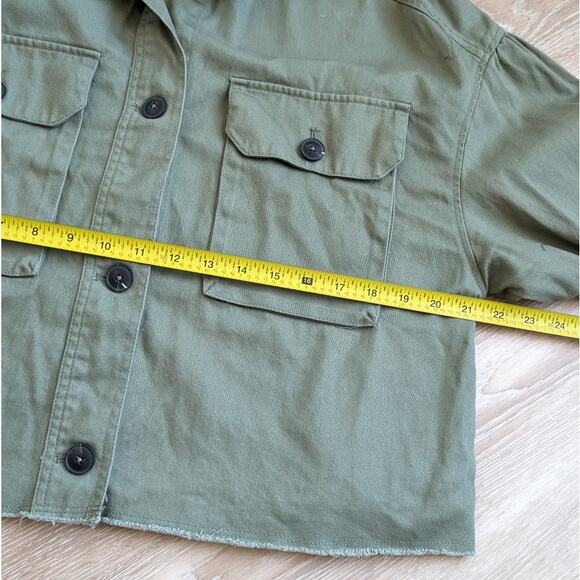 RACHEL Rachel Roy Raw Hem Utility Denim Jacket In Fresh Olive, size L - Picture 5 of 9